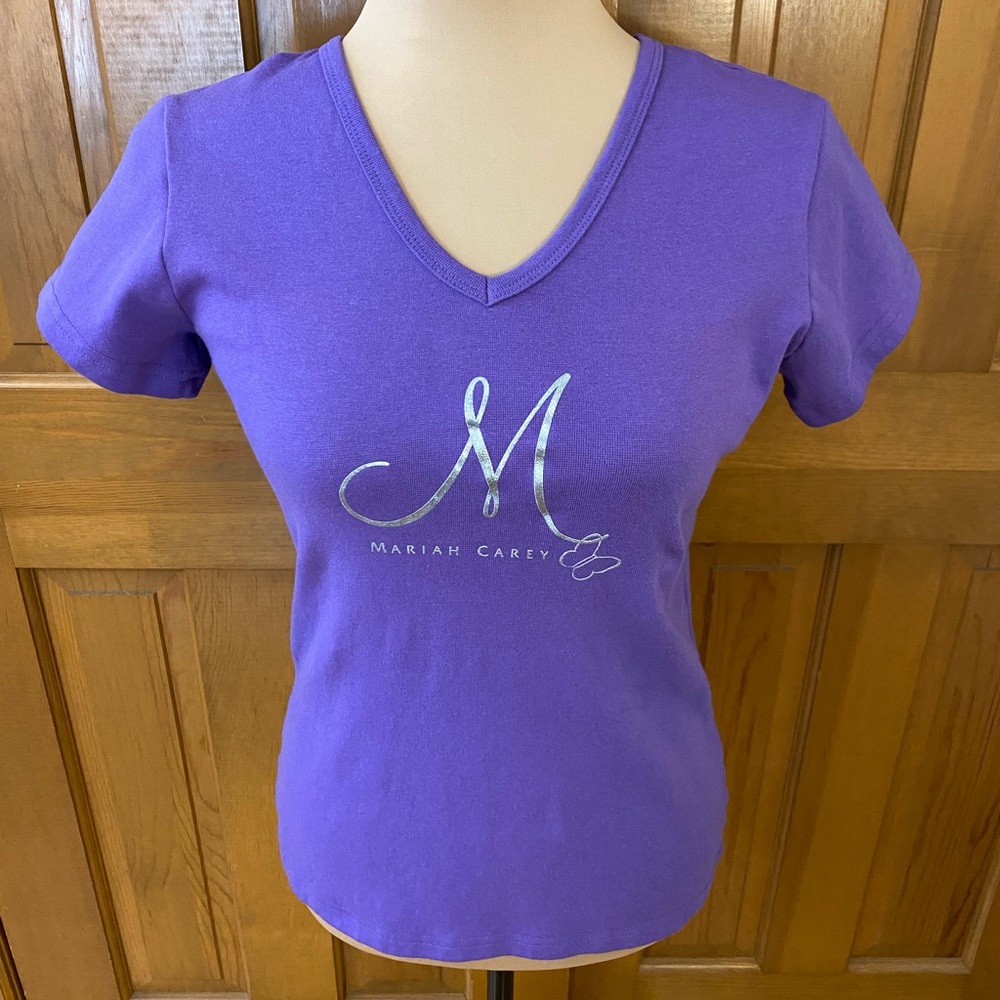 Mariah Carey Purple Silver Butterfly Graphic Cotton Blend T- Shirt Size M - Picture 3 of 6
